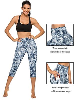 Women's Capri Yoga Pants Workout Running Capri Leggings Color Block Elastic  Waist Drawstring Trousers with Pockets