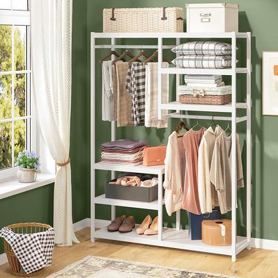 Free-Standing Closet Organizer with Storage Box & Side Hook Portable  Garment Rack with 6 Shelves and Hanging Rod - Yahoo Shopping