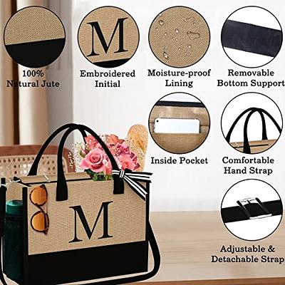  TOPDesign Initial Jute/Canvas Tote Bag, Personalized