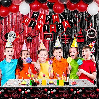 Red Black Birthday Party Decoration Kit - Happy Birthday Banner,Fringed  Curtain,Latex Balloon and Confetti Balloons for Girls and Womens Birthday