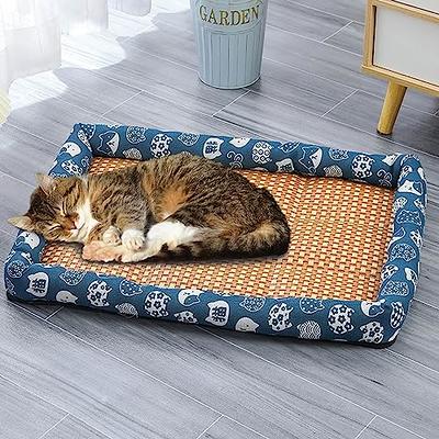 Pet Ice Pad Mat, Washable Natural Rattan Pet Cooling Mat Bed For