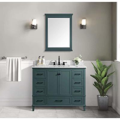 Home Decorators Collection Sturgess 43 in. W x 22 in. D x 35 in. H Single Sink Freestanding Bath Vanity in Navy Blue with Carrara Marble Top