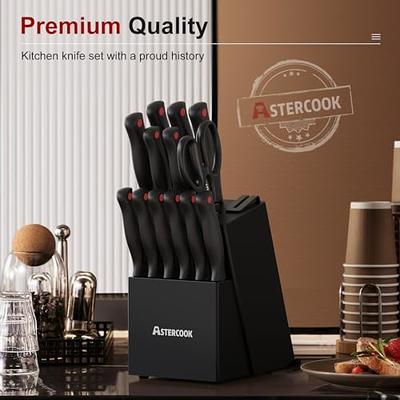 Knife Set, Astercook 15 Pieces Knife Sets for Kitchen with Block Triple  Rivet High Carbon Stainless Steel Kitchen Knife Set with Sharpener,  Dishwasher Safe, Black - Yahoo Shopping