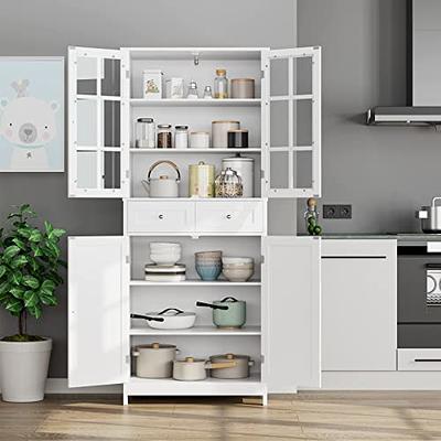 BOTLOG 71 Kitchen Pantry Cabinet, Tall Pantry Cabinet with Glass Doors and  Shelves, Kitchen Storage Cabinet Cupboard with Large Drawer for Kitchen,  Bathroom, Dining Room, White - Yahoo Shopping