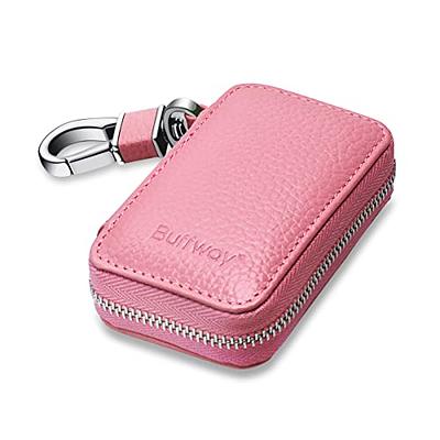 Buffway Car Key Cover,Genuine Leather Car Smart Key Chain Coin Holder Metal  Hook and Keyring Wallet Zipper Bag for Auto Remote Key Fob - Pink - Yahoo  Shopping