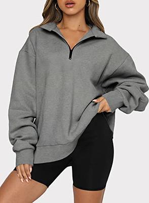 PRETTYGARDEN Women's Casual Long Sleeve Zipper Sweatshirt Drawstring Loose Quarter Zip Pullover Tops with Pockets