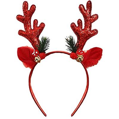 Adult Reindeer Antlers Holiday Headband - Deer Antler Horns and Ears -  Christmas Holly Berries Accent - Animal Cosplay Costume Accessory,  Multi-color