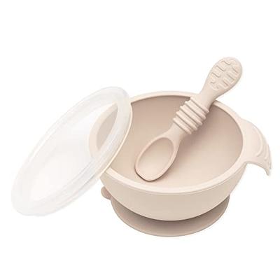 NutriChef Bamboo Baby Feeding Bowl - Wooden Infant Toddler Dish and Spoon  Set w/ Silicone Suction Base for Stay Put Eating, For Children Aged 4-72