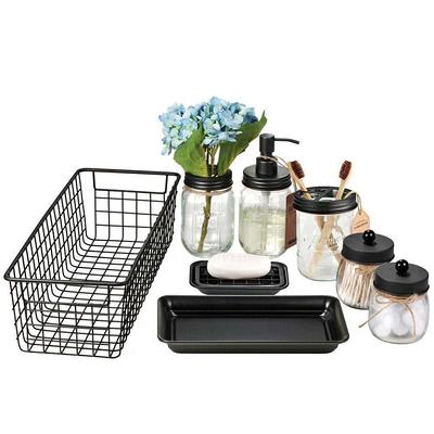 Dracelo 4-Piece Bathroom Accessory Set with Toothbrush Holder, Soap Dispenser, Cotton Jar, Tray in Black