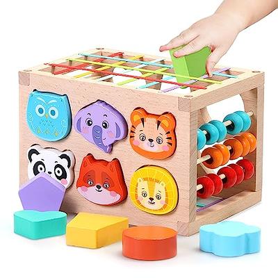 Bravmate Shape Sorter Learning Toys for Toddlers 18M+, Wooden Stacking  Blocks Montessori Toys for 2 3 Year Old Colorful Activity Cube Learning 