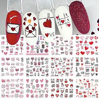 12pcs Pink Heart Stickers Valentines Day Nail Art I Love You Letters Water  Decal Cute Bear Kiss Lip Sliders For Manicure