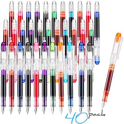 40 Pack Disposable Fountain Pens Set, Colored Ink Extra Fine Nib