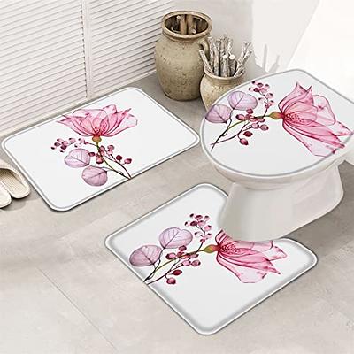 Easter Bunny Floral Cute Bathroom Rugs Sets 3 Piece Spring Watercolor Bath  Mats Non Slip Washable