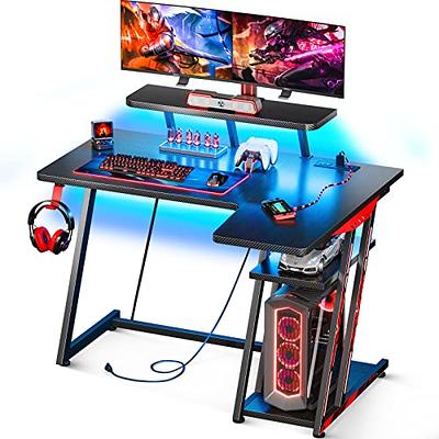 39 in. Carbon Fiber Computer Gaming Desk with Raised Monitor Shelf