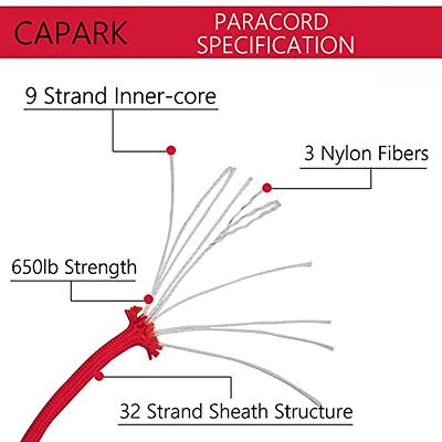 CAPARK 650lb Paracords 9 Strand Parachute Cord Heavy Duty 150ft