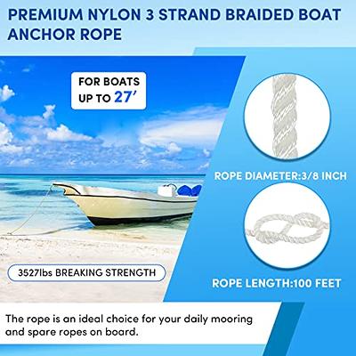 Premium Anchor Rope 100 ft x 3/8 inch, 3 Strand Nylon Anchor Line Boat Rope  Marine Rope,Boat Anchor Rope with Thimble & Shackle - White - Yahoo Shopping