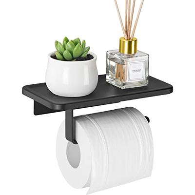 Self Adhesive Bathroom Black Toilet Paper Holder with Phone Shelf