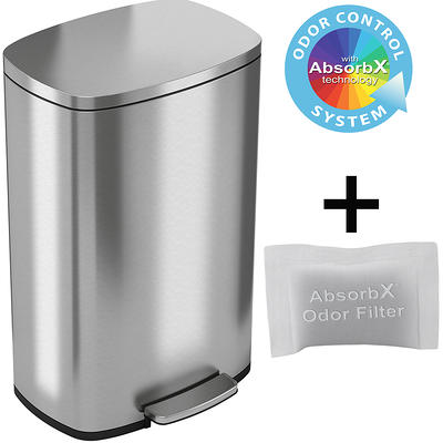 13.2 gallon Trash Can, Stainless Steel Step On Kitchen Garbage Can, Silver