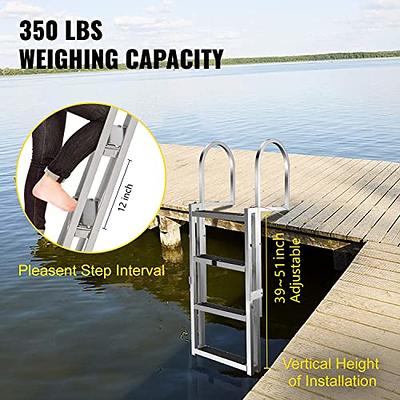 VEVOR Retractable Dock Ladder with Rubber Mat, Pontoon Boat Ladder 56-68  Adjustable Total Height, Swim Ladder Aluminum 4 Step, Each Step 20.5 x 4,  350Lbs Load, for Lake, Marine Boarding, Pool 