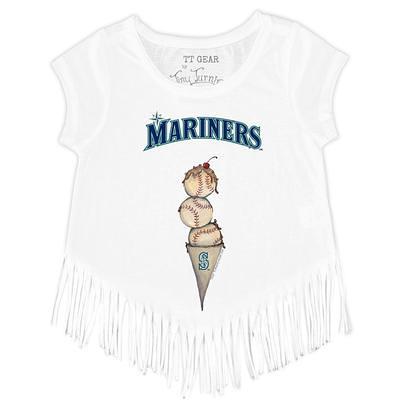 Women's Tiny Turnip White/Black Seattle Mariners TT Rex 3/4-Sleeve Raglan T-Shirt Size: Small