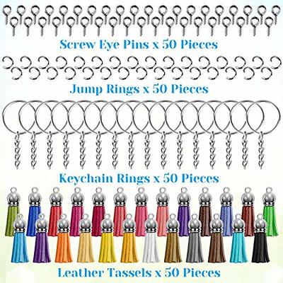 Paxcoo Tassels for Jewelry Making, 50pcs Leather Tassel Keychain Charms Bulk  with 50pcs Jump Rings for Bracelets, Acrylic Key Chain Blanks and Craft  Supplies 38 mm