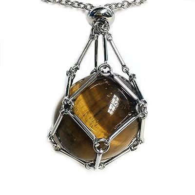 Crystal Holder Cage Necklace Golden Silver Color Necklace Accessories Stone Holder Necklace,Moldavite,Temu