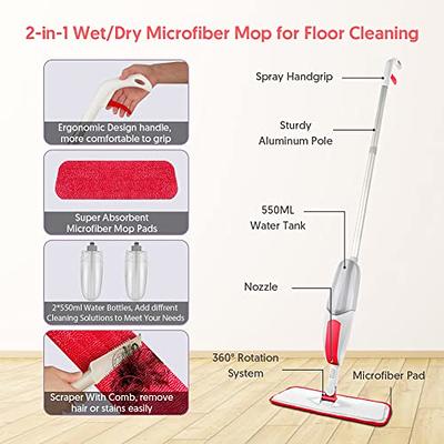 Microfiber Spray Mop for Floor Cleaning Wet Dry, 360 Degree Spin Dust Home  Kitchen Hardwood Floor