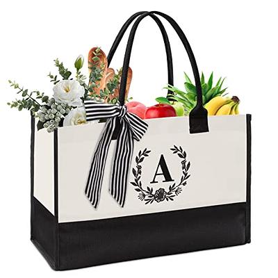 TOPDesign Embroidery Initial Canvas Tote Bag, Personalized Present Bag, Suitable for Wedding, Birthday, Beach, Holiday, Is A Great Gift for Women
