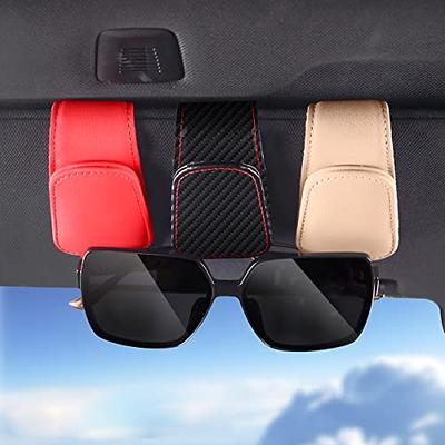 Sunglasses Holder for Car Sun Visor, Magnetic Genuine Leather Sunglass  Holder Clip, Car Organization Accessories(Black)