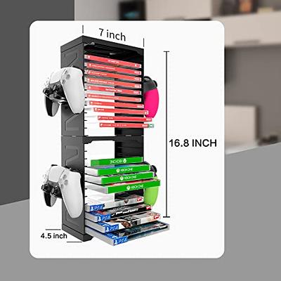 Game Organizer Holder, Storage Tower For PS5 PS4 xBox One Series X S  Nintendo Switch PC Games, 10 Disks, 4 Controllers, 2 Gaming Headset  Accessories