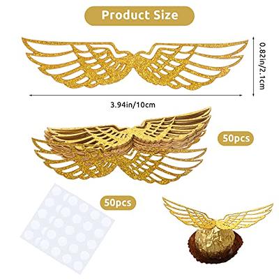 50 Pcs Golden Snitch Wings with Glue Circles Glitter Wizard Party Chocolate  Decoration Golden Wings Chocolate Decor Hollowed Party Supplies for