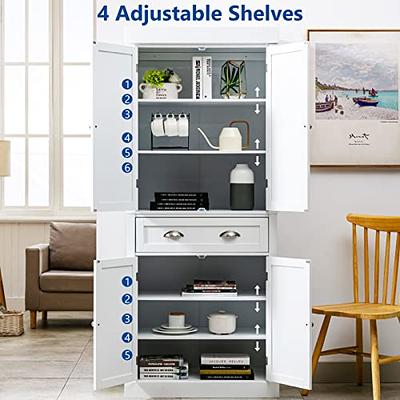 The Kitchen Pantry Storage Cabinet with Drawers and Adjustable Shelf - White