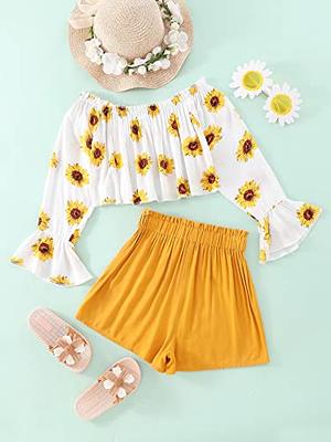 Cute Outfits for Kids Girls Sunflowers Prints Long Sleeves Tops