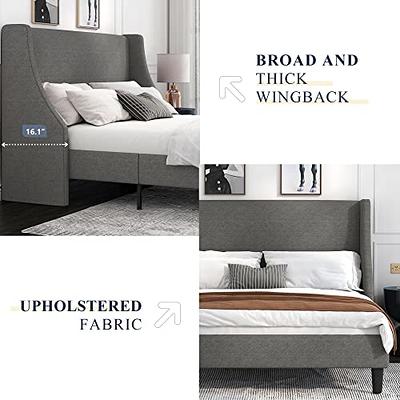 Allewie Queen Size Platform Bed Frame with Fabric Upholstered Headboard,  Dark Grey