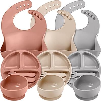 16 Pcs Baby Led Weaning Supplies Silicone Baby Feeding Set Baby Plates with  Suction Baby Utensils with Divided Adjustable Bib Bowl Cutlery Snack Cup