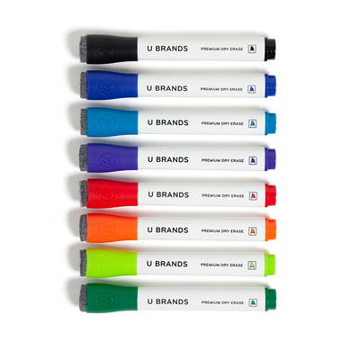 U Brands Medium Point Dry Erase Markers, Office Supplies, Assorted Pastel Colors, with Eraser Cap, 8 Count