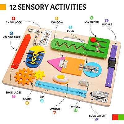 Busy Board - Wooden Montessori Activity Board for Toddlers & Kids - 12  Educational Sensory Toys to Learn Basic Life Skills & Develop Fine Motor  Skills