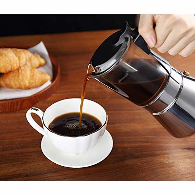 GEESTA Premium Crystal Glass-Top Stovetop Espresso Moka Pot - 4 / 6/ 9 Cups  - Stainless Steel Coffee Maker- 160ml/5.6oz/4 cup (esHimpresso cup=40ml)