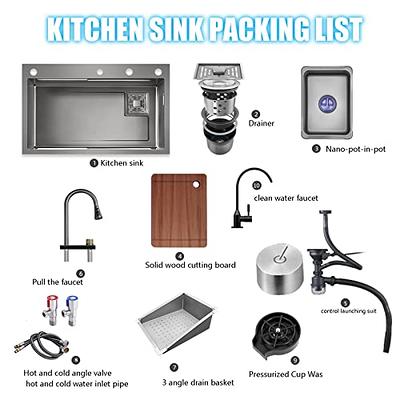 Drop-in Kitchen Sink Flying rain Waterfall Kitchen Sink Set 30x 18 304  Stainless Steel Sink Topmount with Pull Down Faucet, and Accessories 