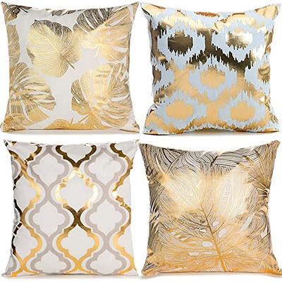 Shades of Freyja Decorative Pillow Covers - Set of 4 White and Gold Velvet Soft Throw Pillows 18x18 inch Geometric Square Cushion Covers for Couch
