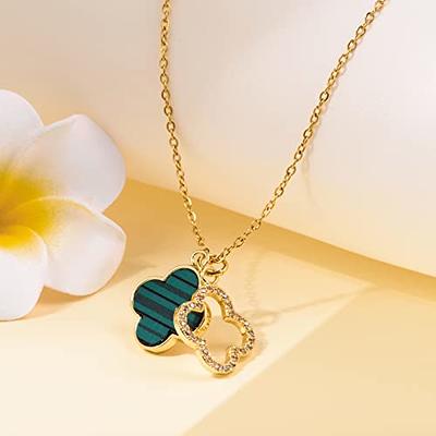 Fviswiak Clover Necklace For Women Girls,14K Gold Plated Dainty Black Lucky  Clover Pendent Choker Trendy White Mother of Pearl Necklace Cute Simple