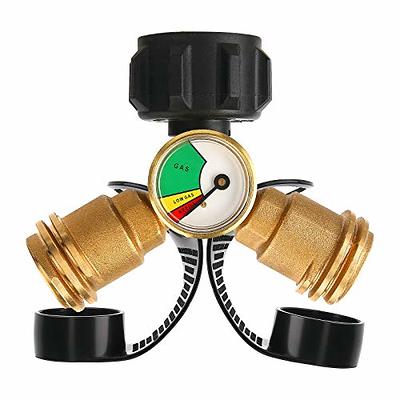 Brass Propane Tank Adapter with Pressure Meter Gauge for Gas Grill