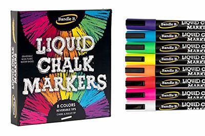 Kassa Liquid Chalk Markers (8 Pack) - Metallic Colors - Erasable Chalkboard Pens for Blackboard Glass Mirrors - Reversible Dual Tip