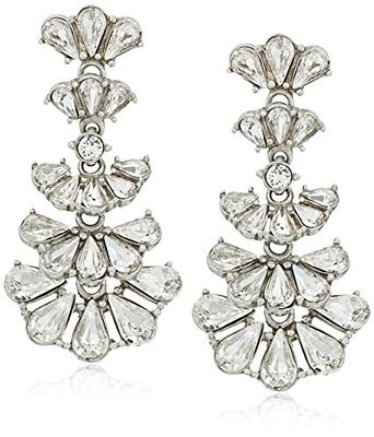 Ben-Amun Jewelry Pearl and Crystal Deco Fan Post Drop Earrings for