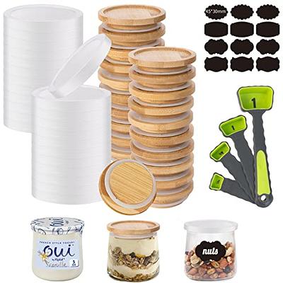 Oui Yogurt Jar Lids - 6 Pack Oui Lids- Natural Bamboo Wood with Silicone  Sealing Rings and Oui Yogurt Bottle Label,For 5 Oz Oui Yogurt Jars 