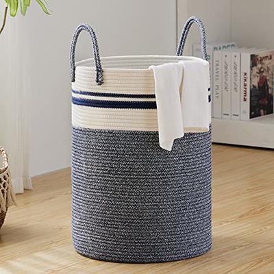 58L Woven Laundry Basket,Cotton Tall Laundry Hamper for  Blankets,Clothes,Pillows,Toys,Shoes Large Laundry Bin White