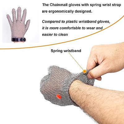 RETON-PPE Cut Resistant Chainmail Glove with Spring Wristband