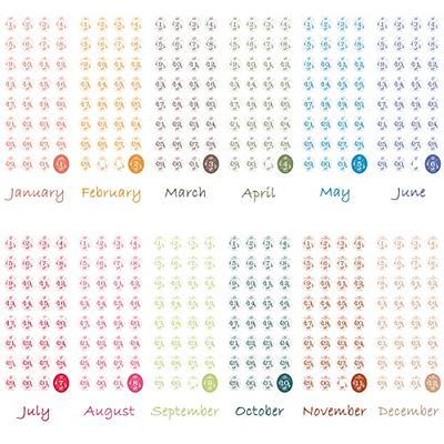 12 Monthly Date Stickers in Colors for Planners, 365 Daily Planner