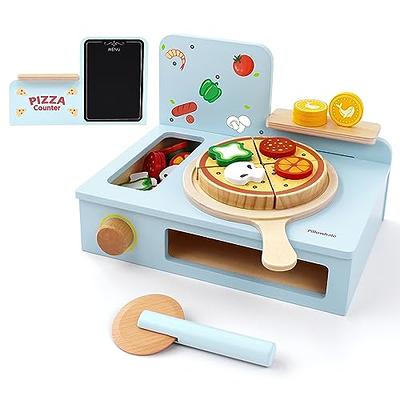 Pillowhale Wooden Pizza Toy Set,Kids Pretend Play Food for Kitchen,Wooden  Pizza Counter Play Set,Play Kitchen Accessories for Toddlers Boys Girls  Ages