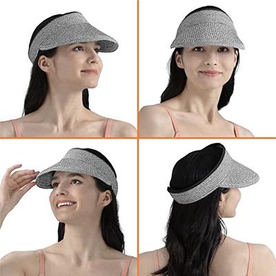 SUN CUBE Sun Visor Hat Women, Beach Hat Wide Brim Straw Visor UV Protection,  Foldable Packable